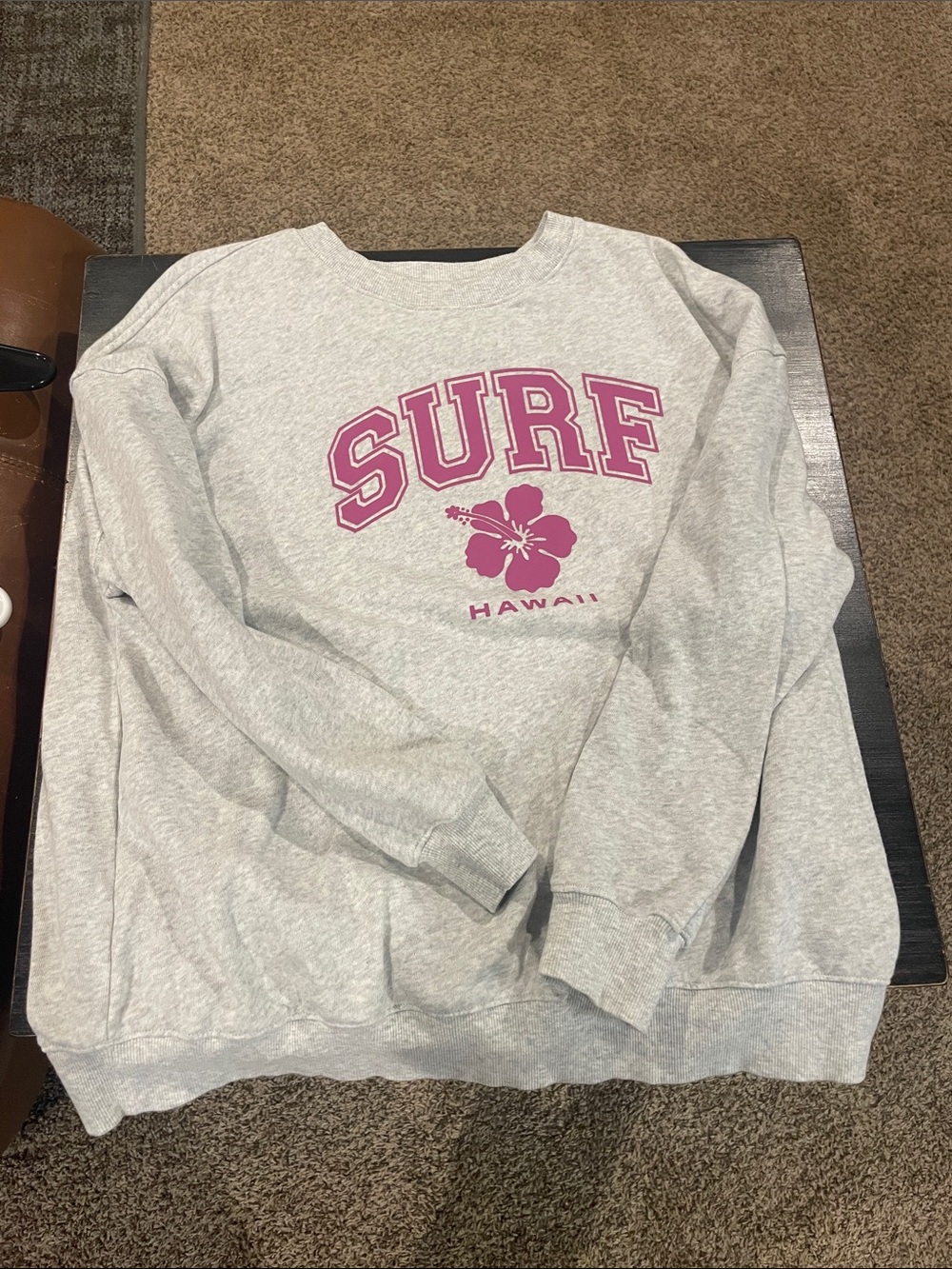 Old Navy Gray Crewneck Sweatshirt with Pink 'SURF' Graphic